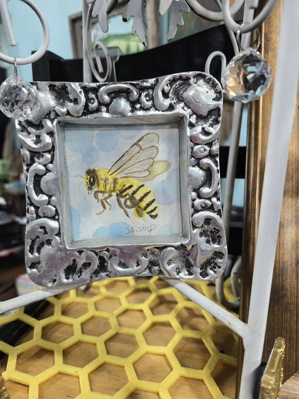 Original Watercolor Bee In Silver Frame